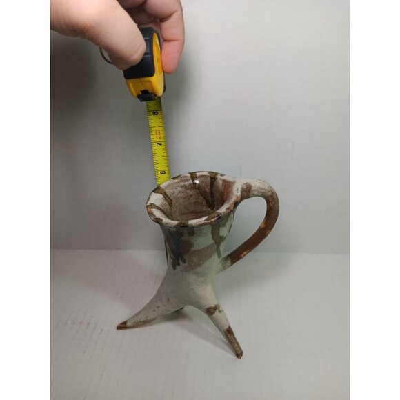 Vintage Signed Studio Pottery Chinese Culture 3 Leg Wine Goblet Cup Mug - Picture 7 of 8